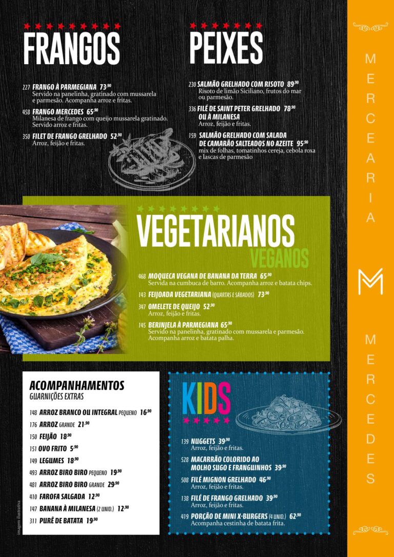 Mercearia Mercedes - Frangos, Peixes, Vegetarianos, Kids e Acompanhamentos