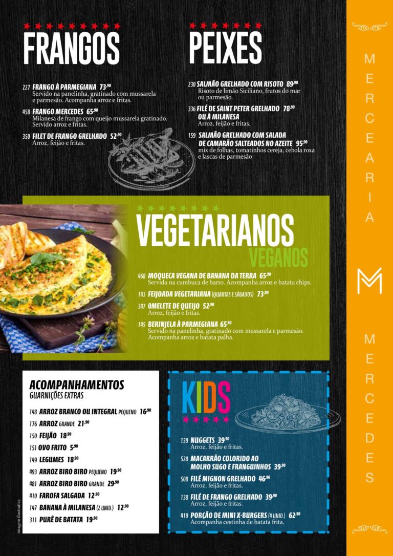 Mercearia Mercedes - Frangos, Peixes, Vegetarianos, Kids e Acompanhamentos
